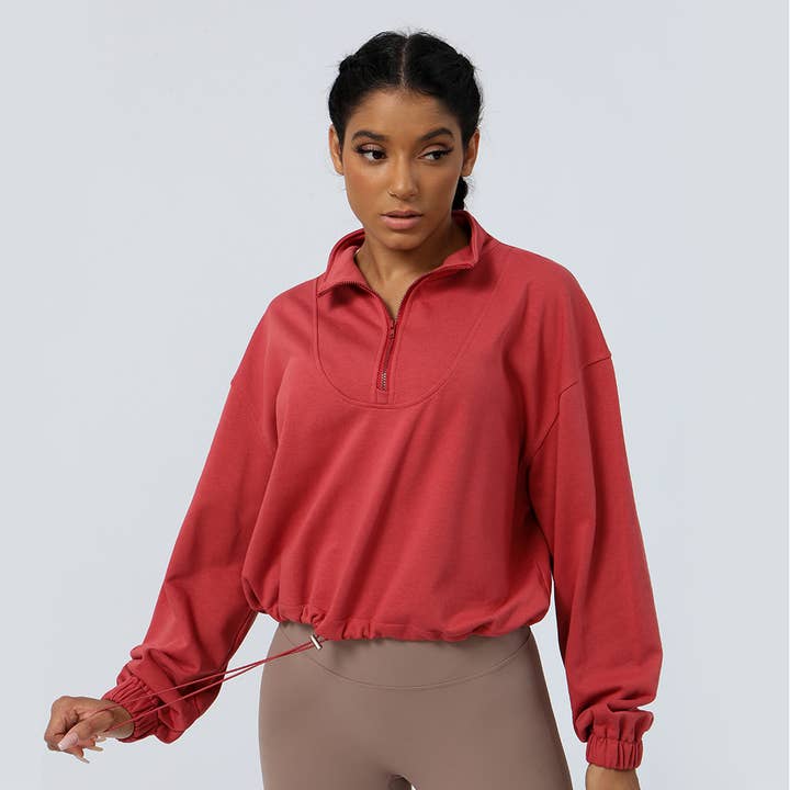 Sodalemon - Wholesale Athletic Jacket - Women's - Women Fitness Hoodie Half Zipper Drawstring Sport Jacket2