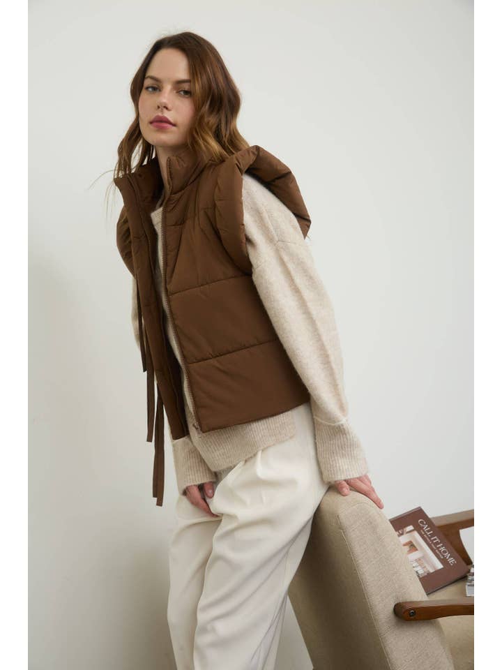 MINE - Wholesale Outerwear Vest - Women's - FLUTTER SLEEVE BOW DETAIL ZIP-UP PUFFER VEST17