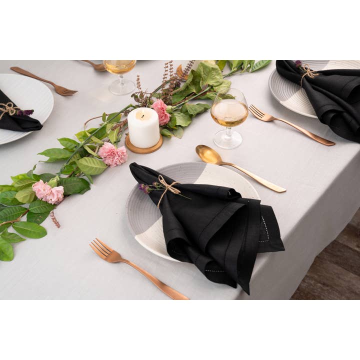 D'Moksha - Venta al por mayor Servilletas de tela - Servilletas de lino negro de 20 x 20 pulgadas - Hemstitch2