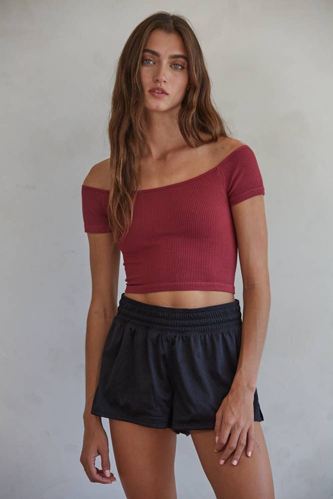 By Together - Wholesale Knit Top - Women's - S1054 | Knit Seamless Ribbed Off Shoulder Crop Top6