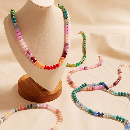 Designature New York - Wholesale Beaded/pearl necklace - Flat Round Resin Beads Ombre Mixed Short Necklace12