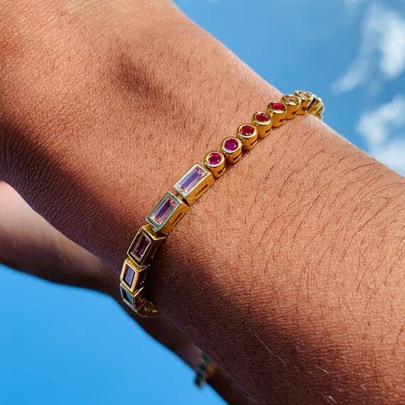 18K Guld Farverig Tennisarmbånd – Stablebart Damearmbånd for engroshandel hos Mali Beads