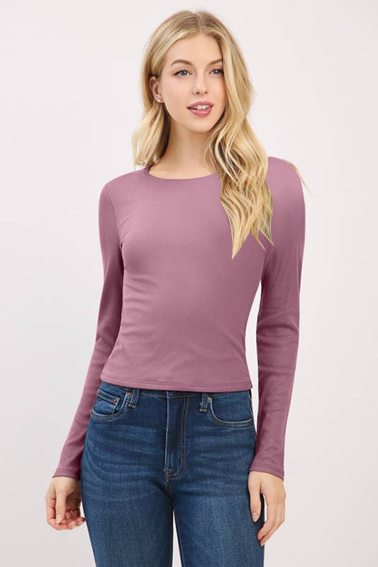 Heart & Hips - Wholesale Knit Top - Women's - RT56762L - FRONT DOUBLE LAYERED CREW NK LONG SLV TOP9