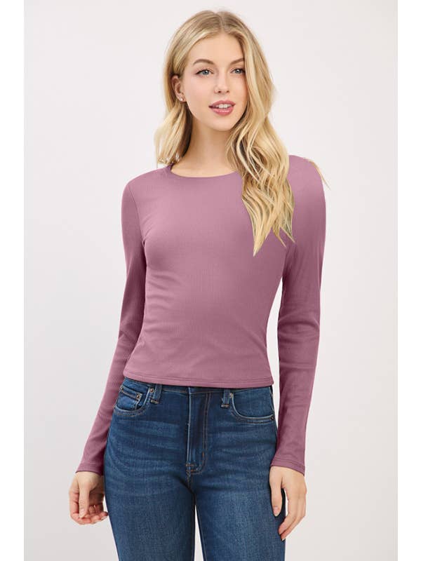 Heart & Hips - Wholesale Knit Top - Women's - RT56762L - FRONT DOUBLE LAYERED CREW NK LONG SLV TOP9
