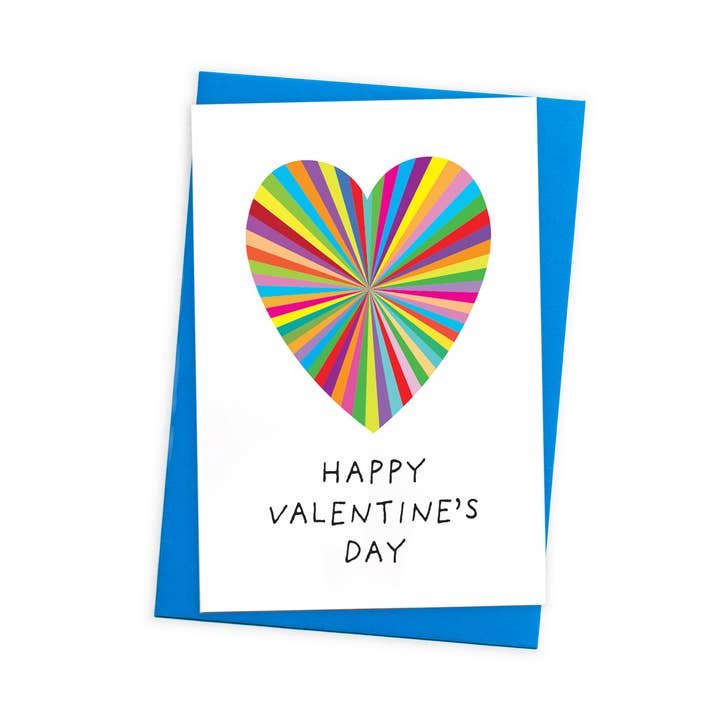 Colourful Valentine's Day Card - Sunburst Rainbow Heart for wholesale by size3art