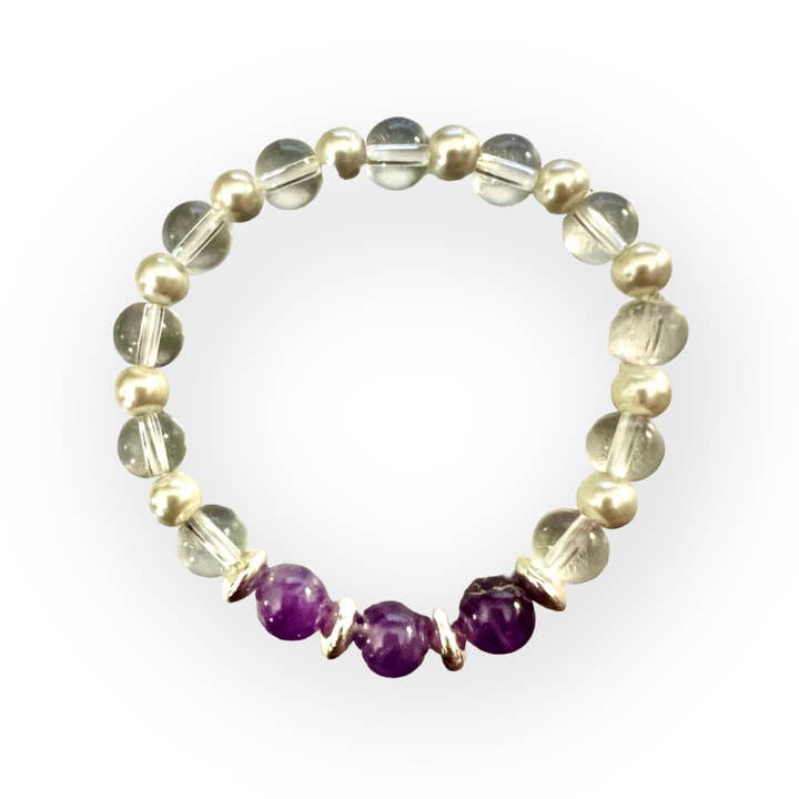 Clear Quartz, Pearl And Amethyst Bracelet for wholesale by The Reiki Shop