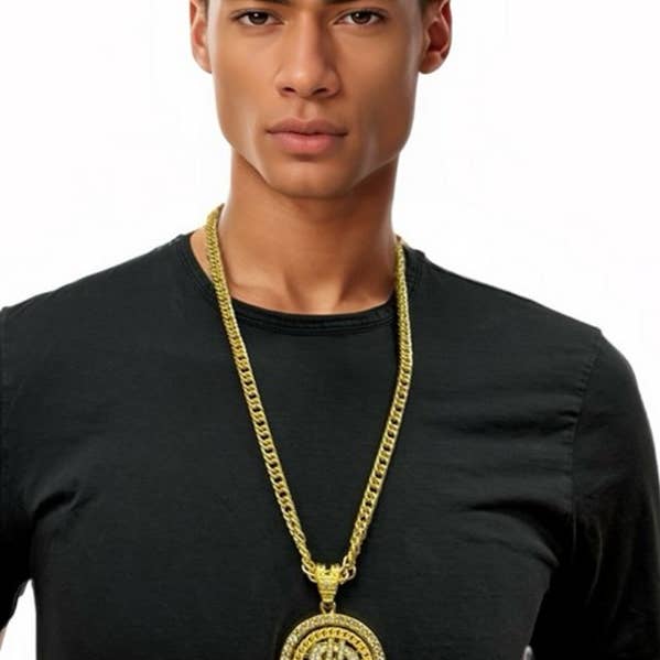 KBW Global Corp. - Wholesale Pendant/Charm Necklace - Gold Dollar Sign Medallion Necklace0