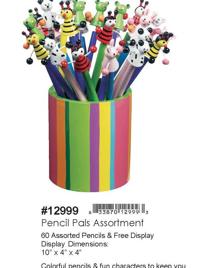 Item # 12999, Pencil Pal Assortment in a display. $0.50 each for wholesale by BBToo
