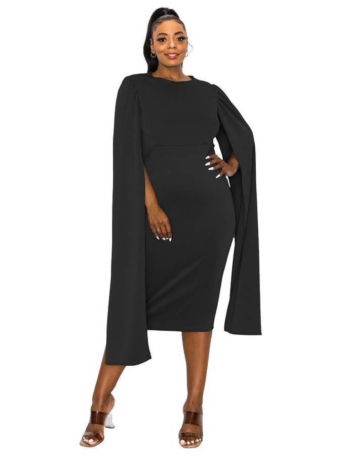 JADE DOUBLE CAPE MIDI DRESS for wholesale on Faire