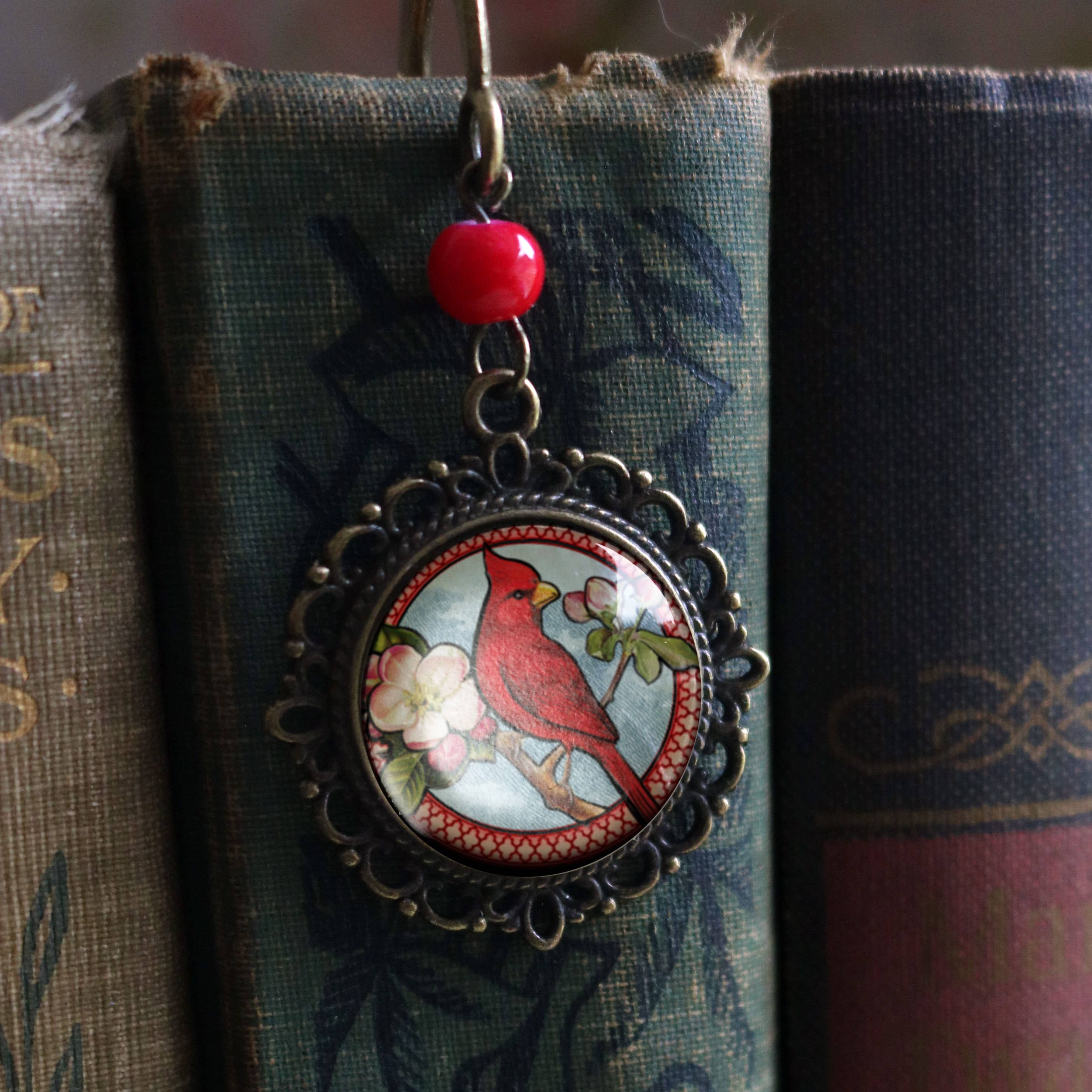 The Divine Iguana - Wholesale Bookmark - Cardinal Bird Vintage Inspired Bronze and Glass Bookmark2