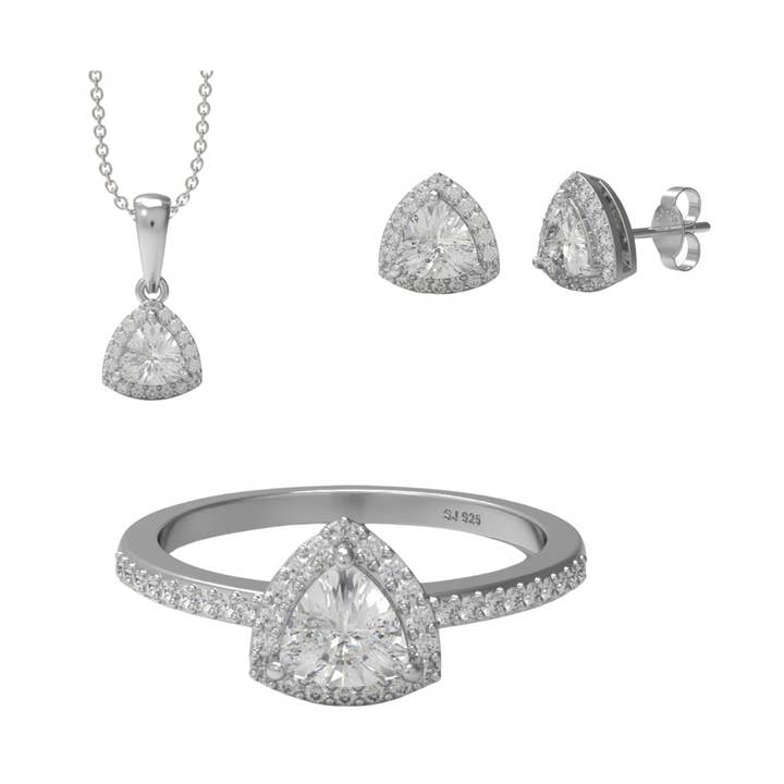 925 Sterling Silver Moissanite Halo Ring Hängeörhänge Set för wholesale av Star Joya