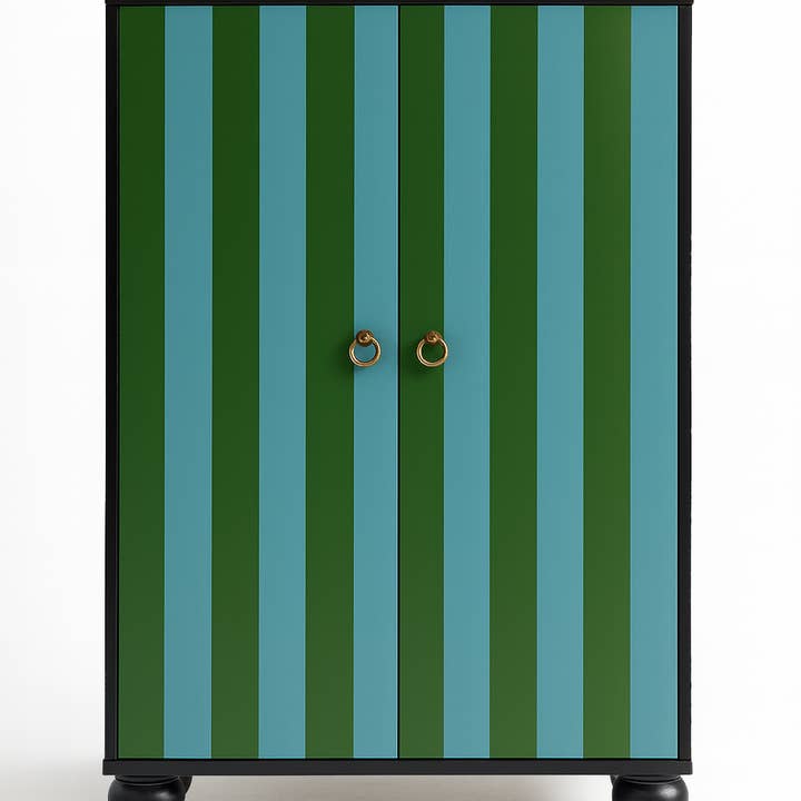 Buffet 2 portes MDF rayures vertes et bleues pour la vente par Really Nice Things