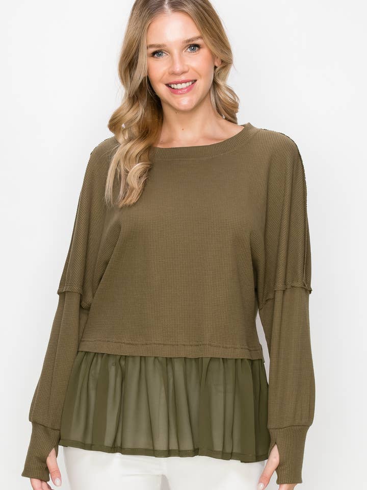 EP-TP1728 Waffle Knit Peplum Long Sleeve for wholesale by ePretty