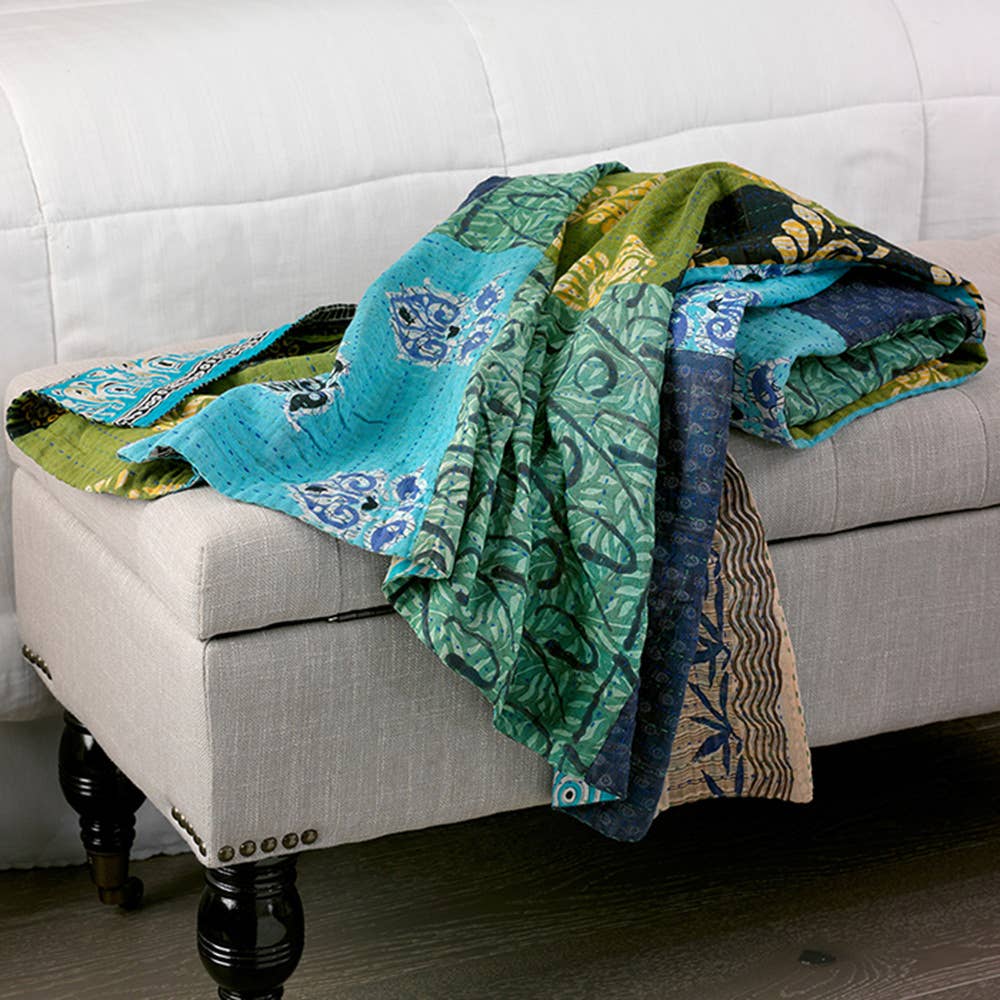 SERRV International - Wholesale Throw Blanket - Kantha Patchwork Cool Square Throw4
