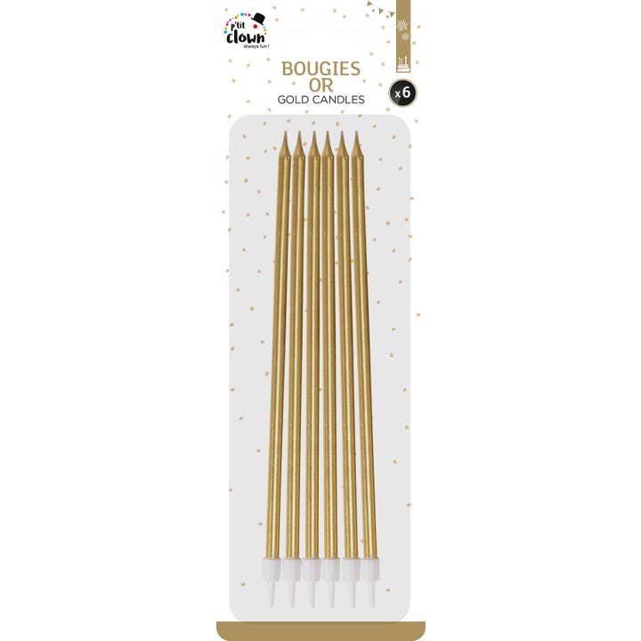 P'tit Clown - Wholesale Cake Candle - Long and Thin Candle - Gold - Set of 6