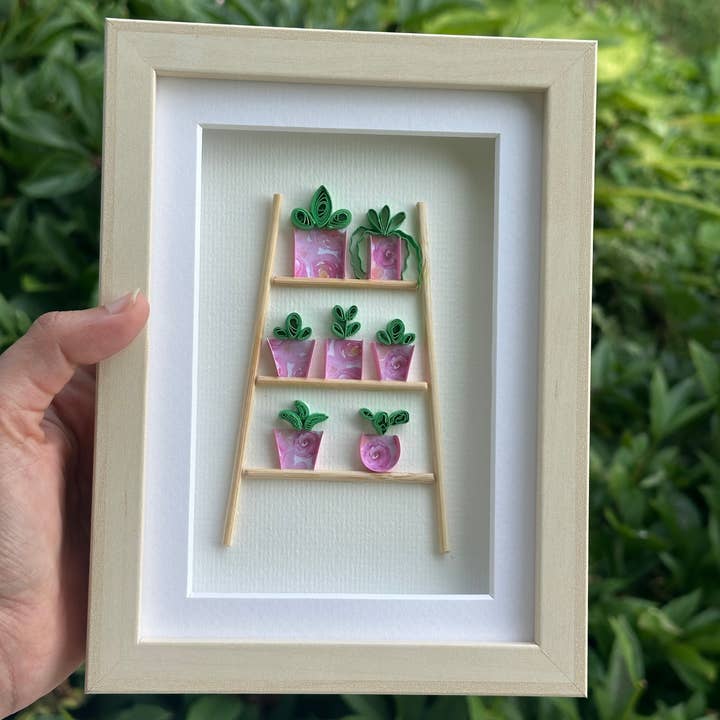 Framed Quilled Plant Shelf Art – Mini Paper Succulents for wholesale by Craftify Mom