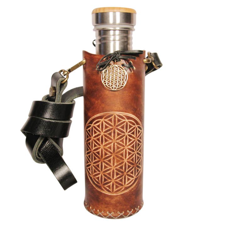 Timber Brown - Flower of Life - Deluxe Water Bottle Holder for wholesale by Vesica
