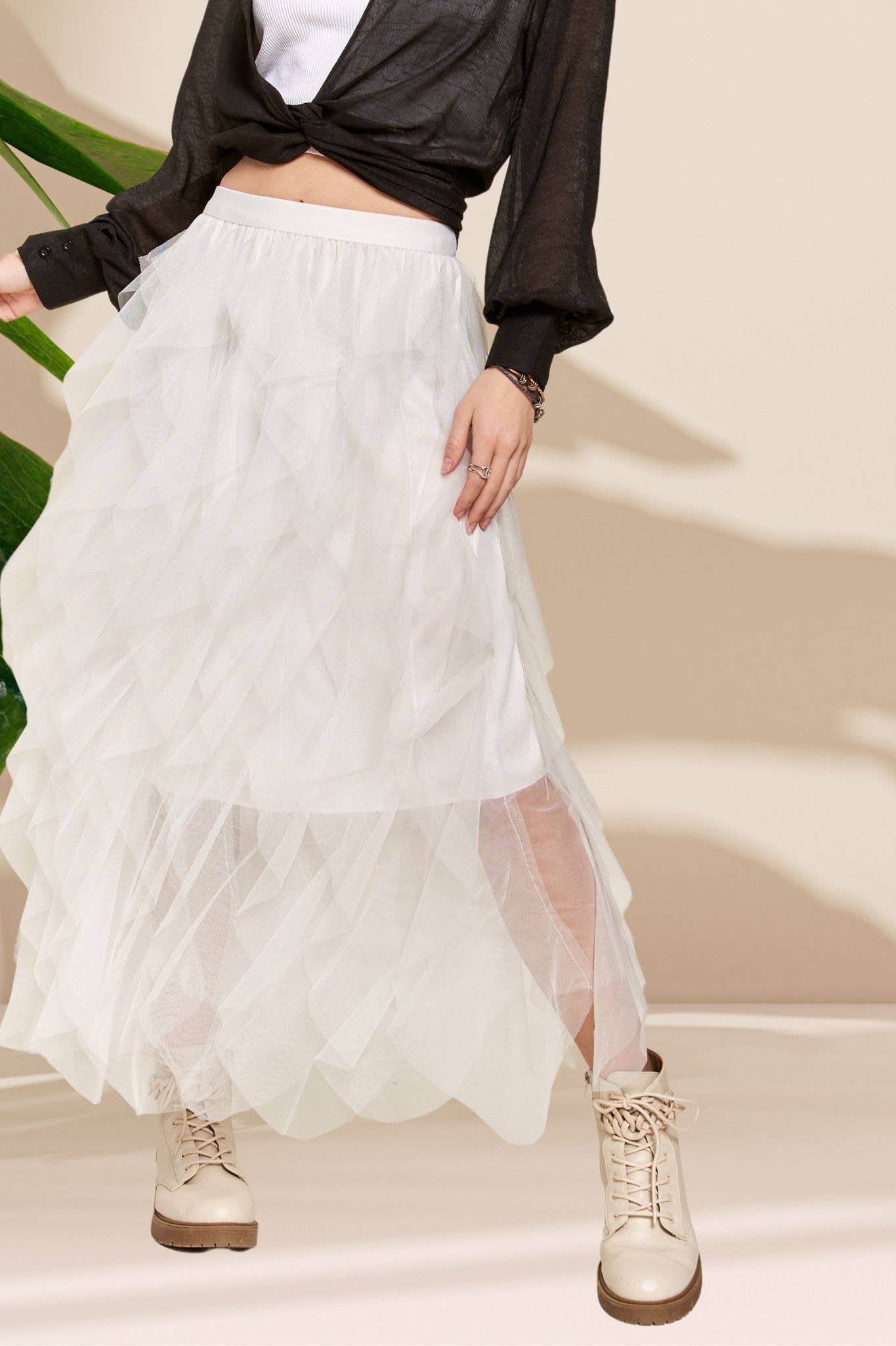 ADORA LA - Wholesale Skirt - Women's - CES3310 - RUFFLED TULLE MIDI SKIRT5