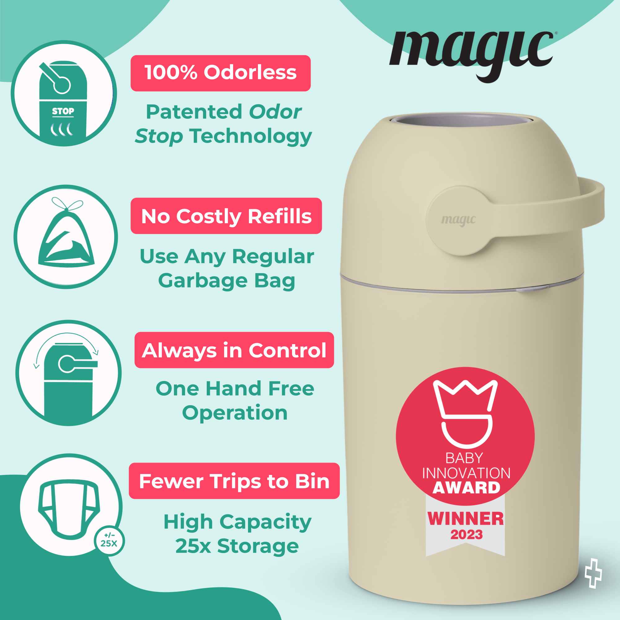 SHEERUN - Wholesale Diaper Caddy - Baby - Pure Magic Majestic Diaper Pail (Patented Odor-Stop System)11