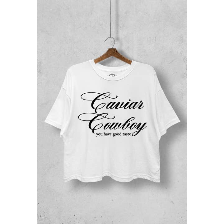 "CAVIAR COWBOY" GRAFISK BOXY CROP TOP for engroshandel hos VINTAGE POINT USA