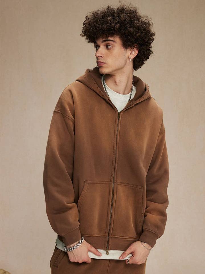 CZ Basics - Wholesale Hoodie - Unisex - Vintage Spray-Dyed Zip Hoodie