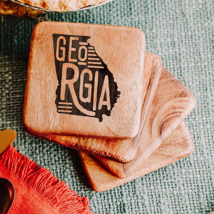 US State Map Coasters - Walnut Wood Coasters - Set of 4 for wholesale by The Lillie Pad