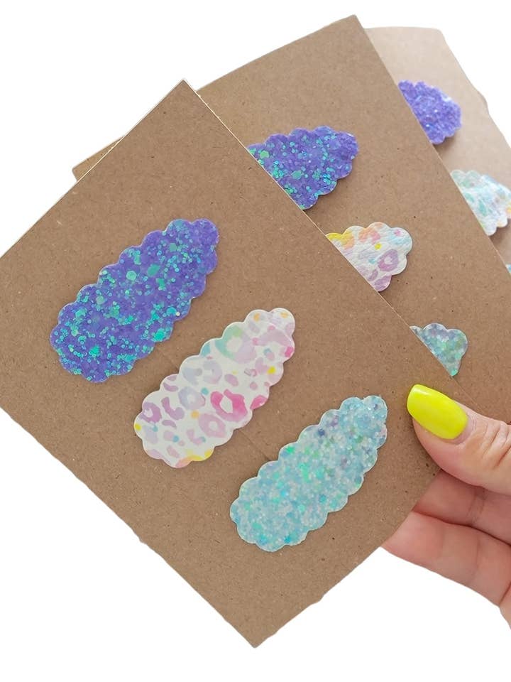 2.5" Scallop Oval Snap Clip 3pak-Pastel Leopard Rainbow for wholesale by Dainty Delights Creations