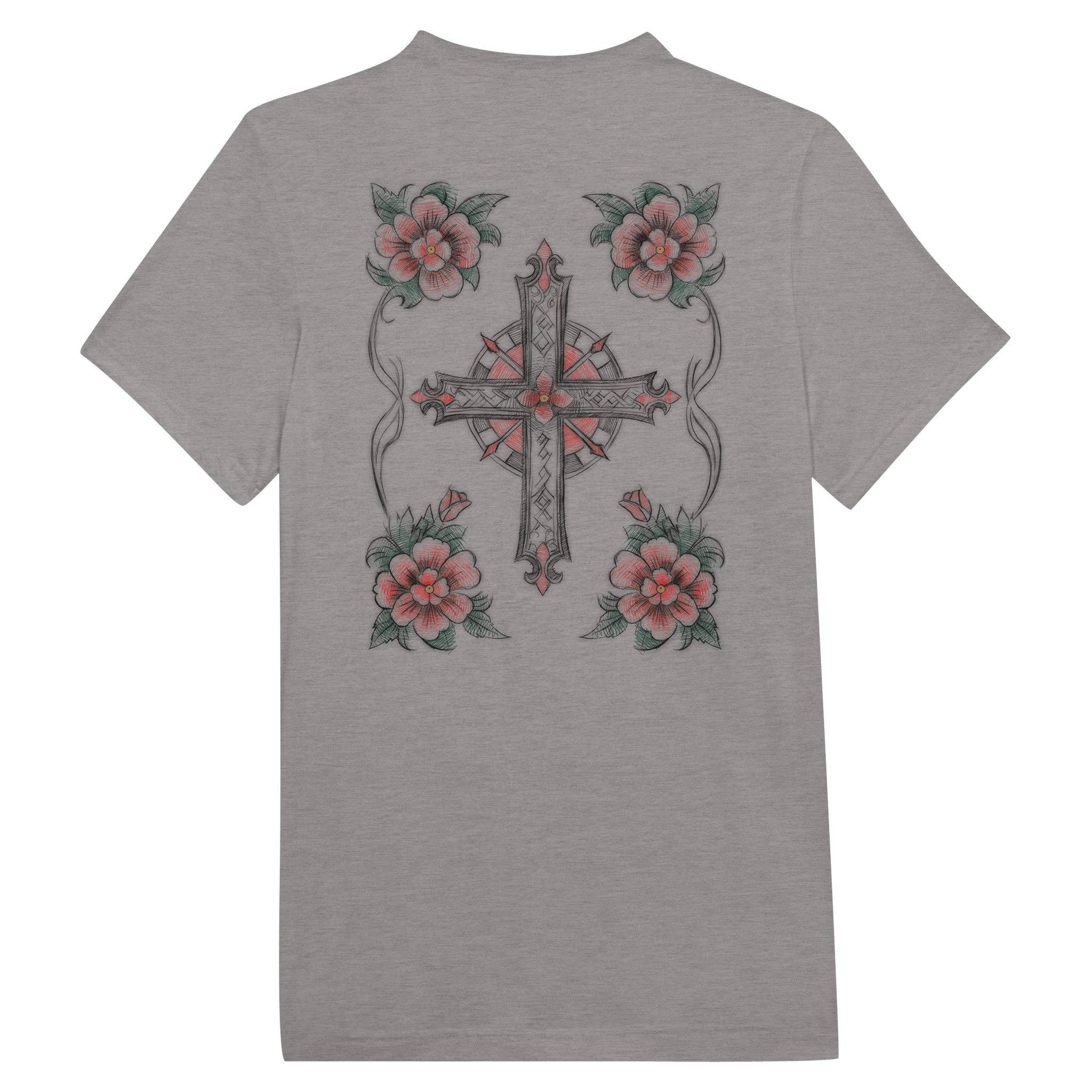Los Angeles Mercantile™ - Wholesale Screen Printed T-Shirt - Men's - Cross, Flowers, & Blessed Virgin Mary American Traditional Triblend Unisex Crewneck T-shirt6
