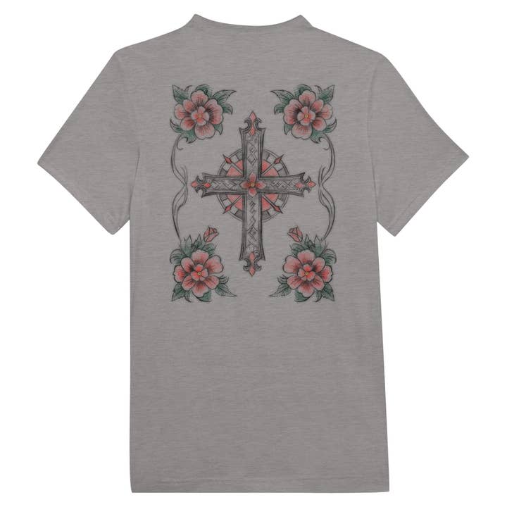 Los Angeles Mercantileâ„¢ - Wholesale Screen Printed T-Shirt - Men's - Cross, Flowers, & Blessed Virgin Mary American Traditional Triblend Unisex Crewneck T-shirt6