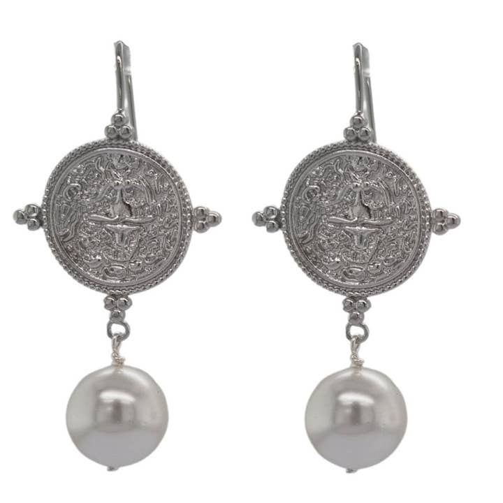 PearlGem Designs - Wholesale Dangle earrings - Goddess Greek Coin Shell Pearl Earrings8
