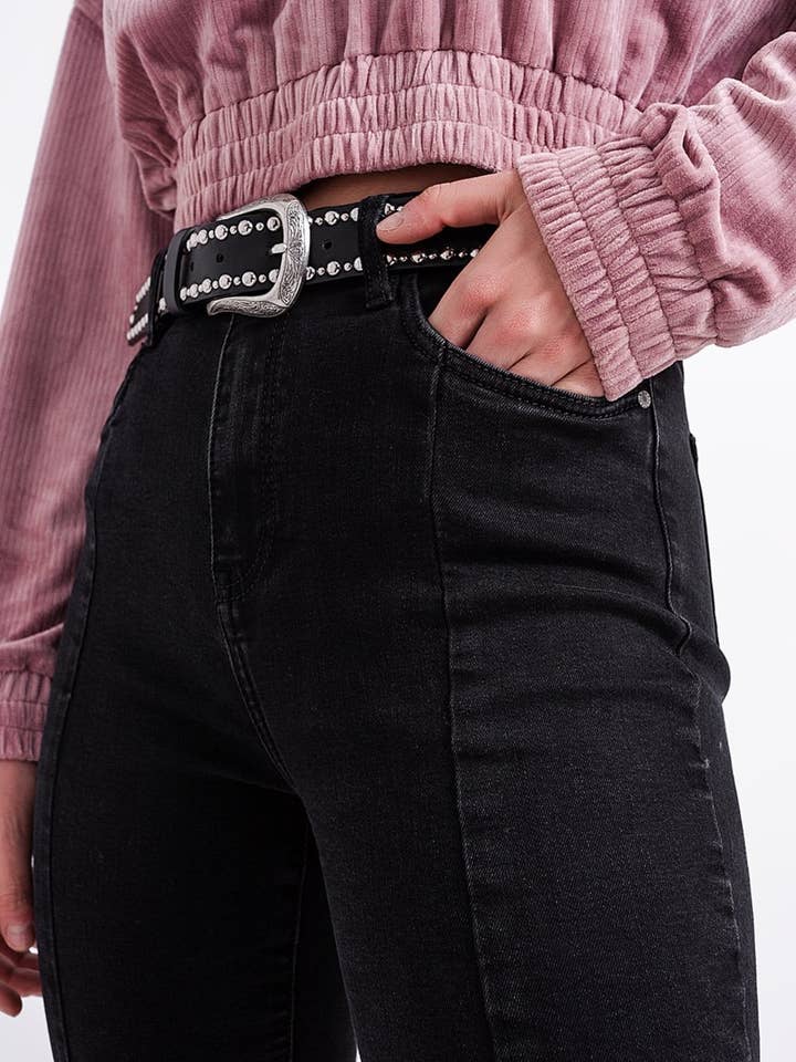 Schwarz Flare schwarze Jeans mit geteiltem Saum für den Großhandel auf Faire1