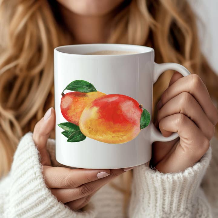 MerikaArt - Wholesale Coffee Mug - Vibrant Mango Mug with Tropical Fruit Art1