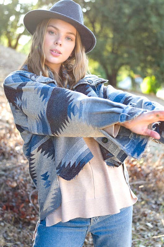 La Miel – wholesale Jacket – Women's – JKT1713-Aztec Pattern Long Sleeve Button Down Jacket11