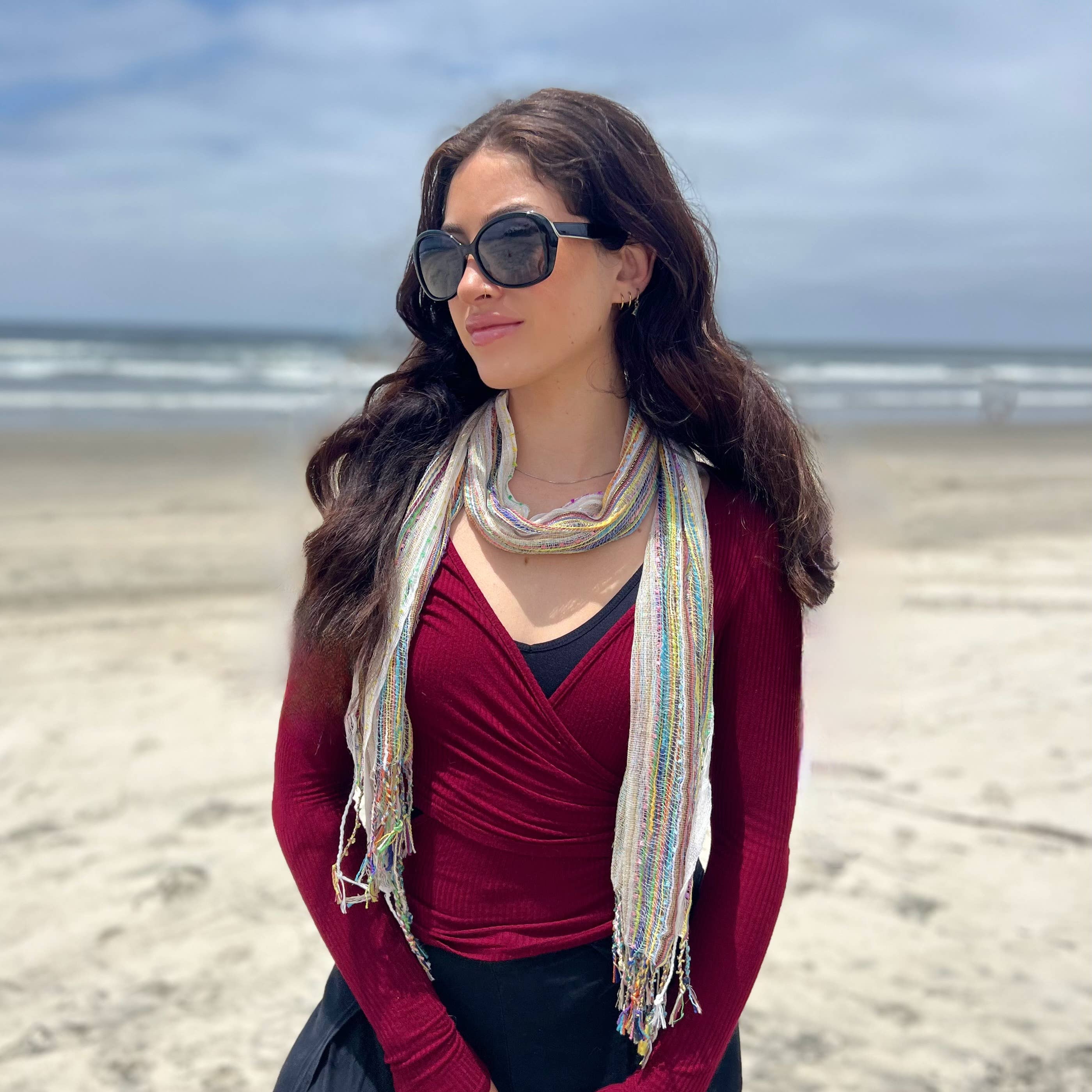 Humble Hilo – wholesale Scarf – Women's – Humble Hilo Multicolored Thread Artisan Scarf117