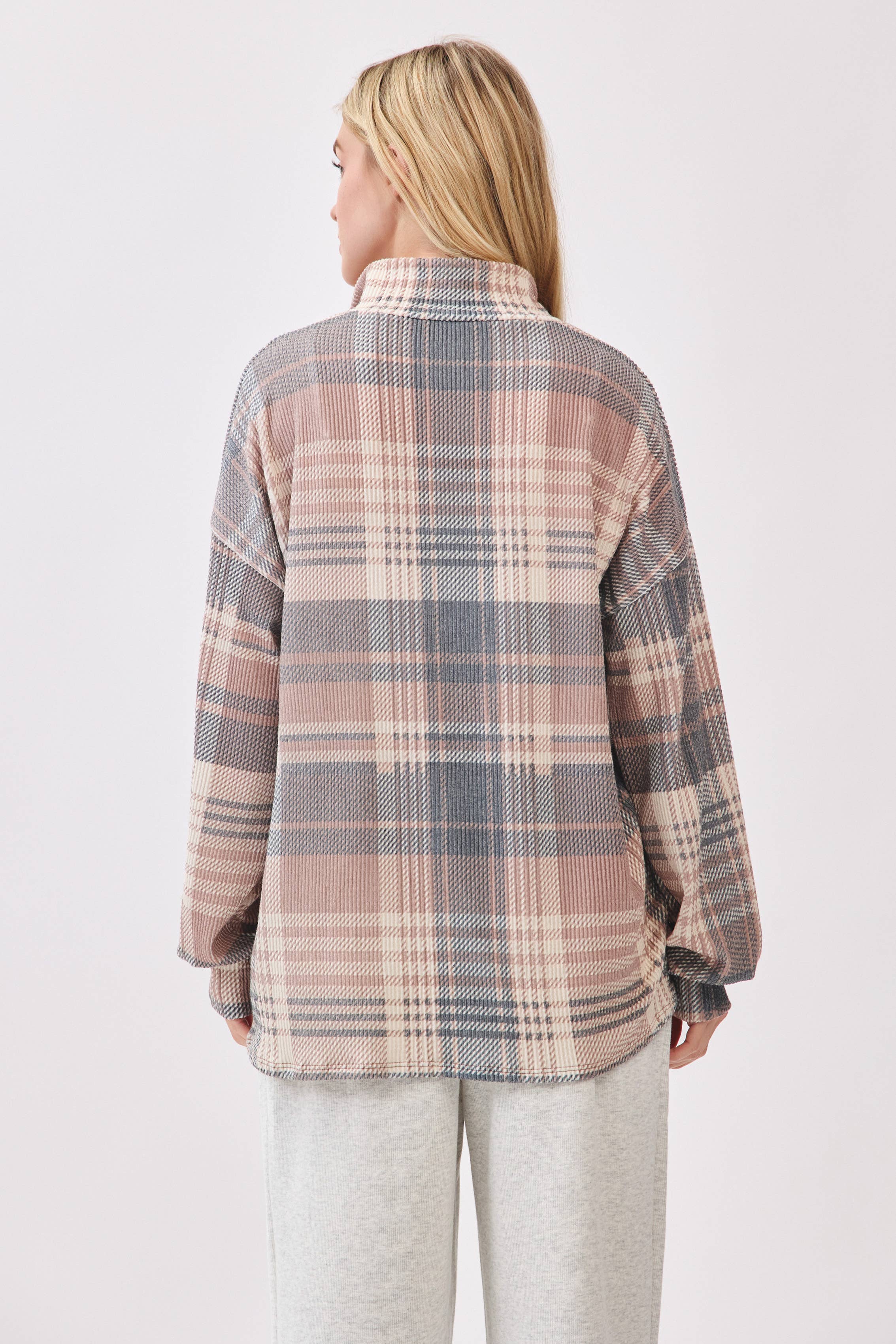 As shown TL2091 Plaid Quarter-Zip Pullover  for wholesale on Faire4