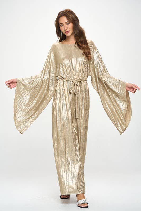 Renee C. - Wholesale Dress - Women's - Made in USA Metallic Dress with Bell Sleeve and Tie4
