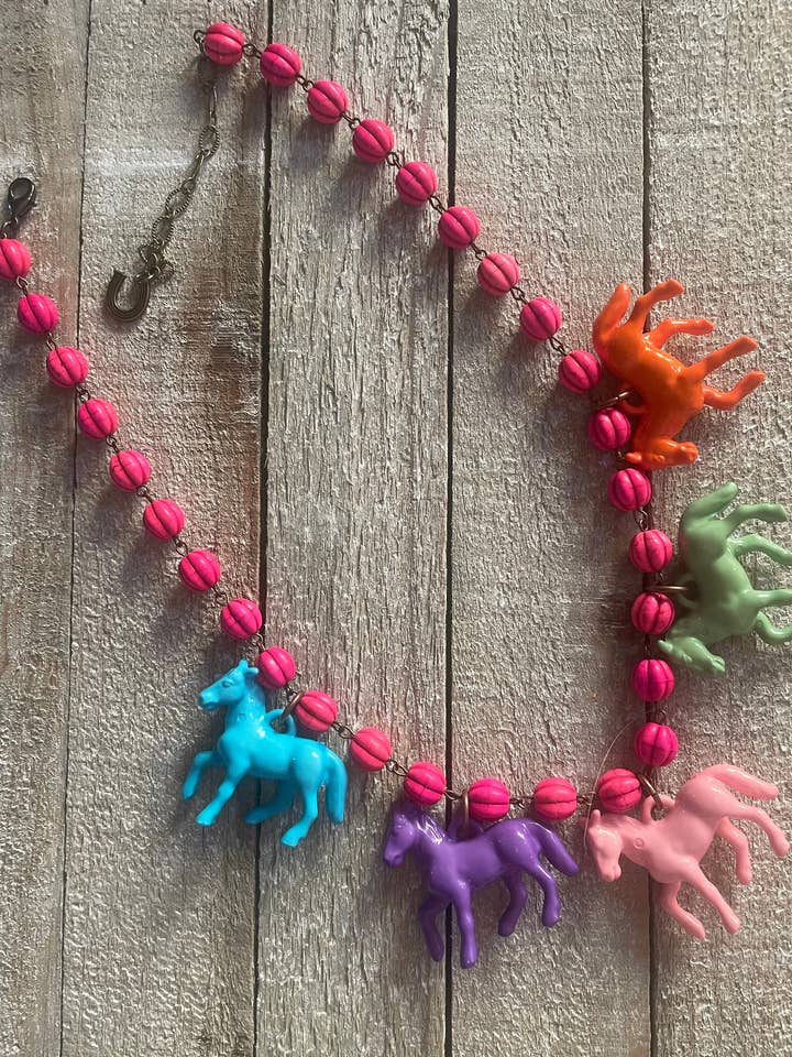 Pony Horse Club Necklace on Pink Beads for wholesale by Savannah Hoffman Designs Artisan Jewelry