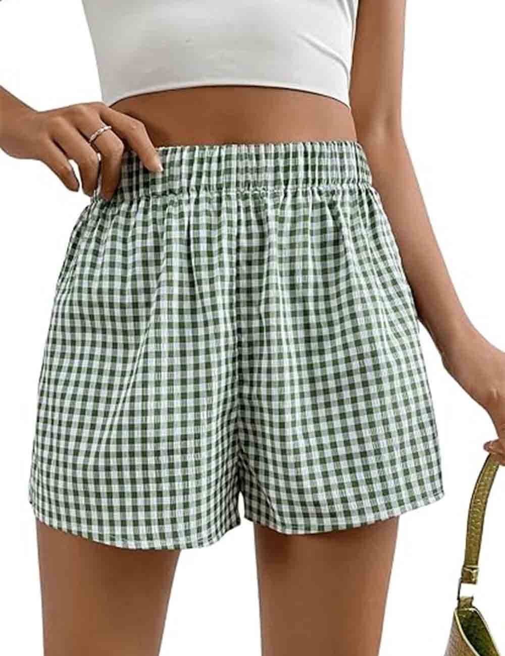 Sweetkama - Wholesale Shorts - Women's - Ladies Color Block Checked No Pocket Shorts0