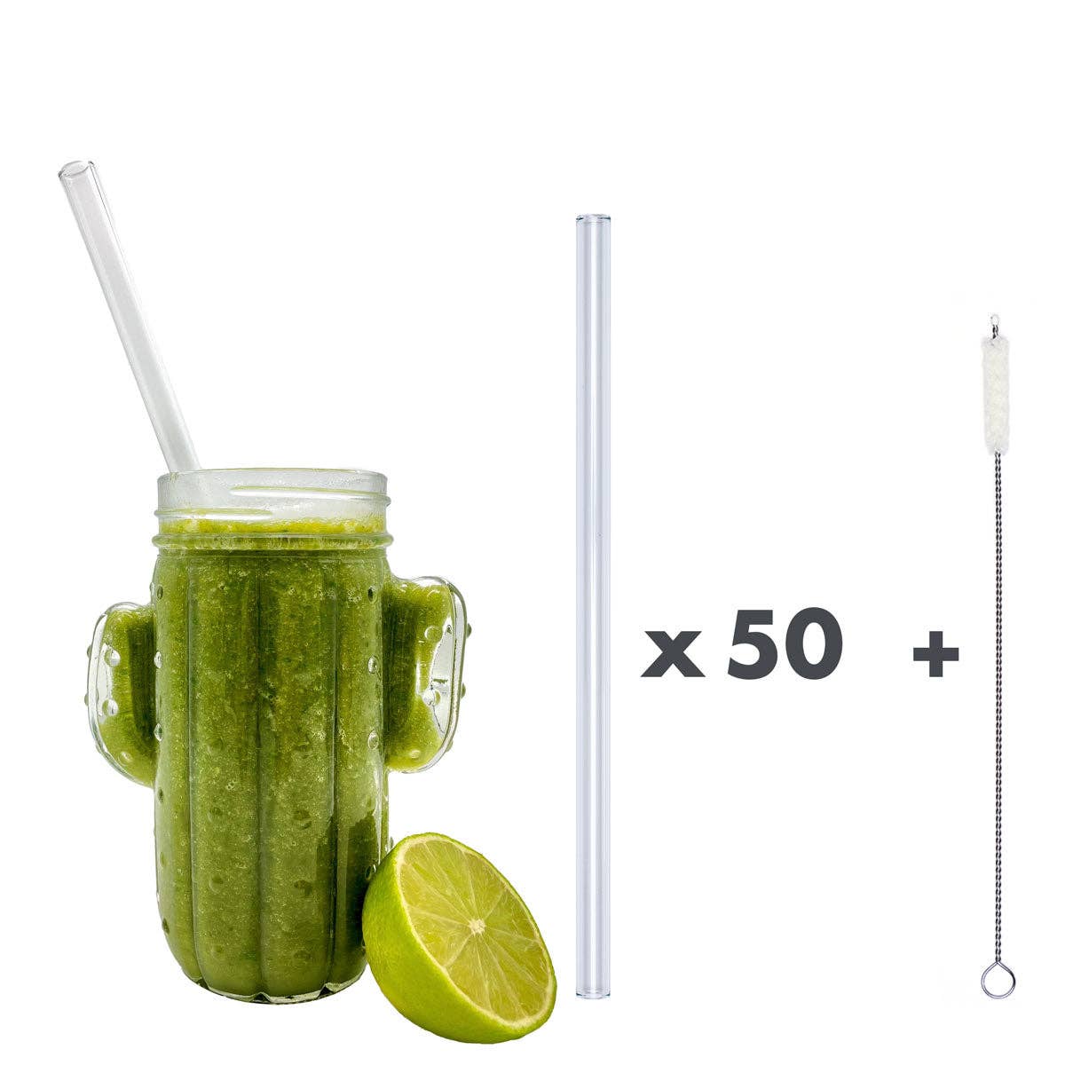 50 clear glass drinking straws “extra smoothie” (23 cm/diameter 10 mm) for wholesale on Faire1
