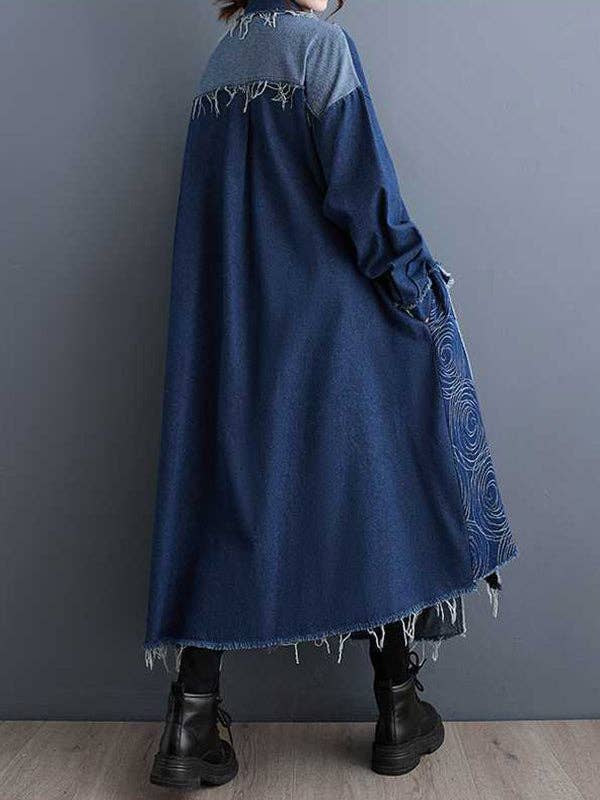 UZ Wholesale Store – wholesale Trenchcoat - Dam – Asymmetrisk knäppt lång trenchcoat med fransar och delade sömmar, lös passform8