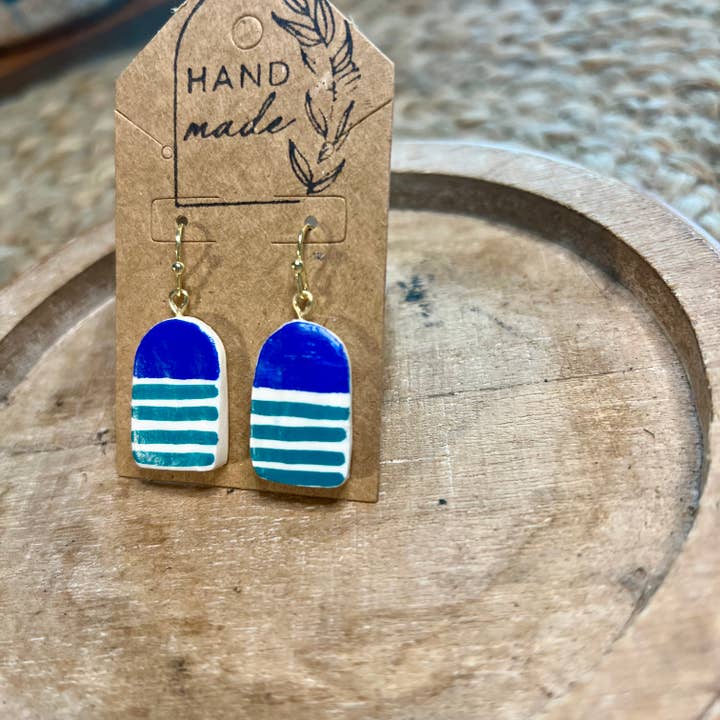 Handmade Clay Earrings - Arch Buoy Dark Blue and Dark Green for wholesale by Keely Siebenthal Art & Designs