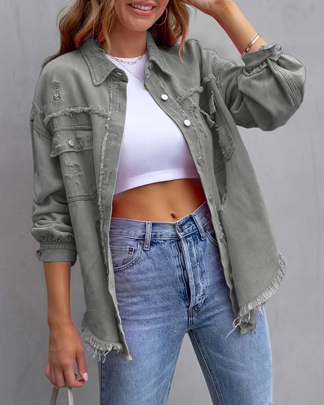 Rosa Clothing - Wholesale Denim Jacket - Women's - Ripped Long-Sleeved Denim Jacket28