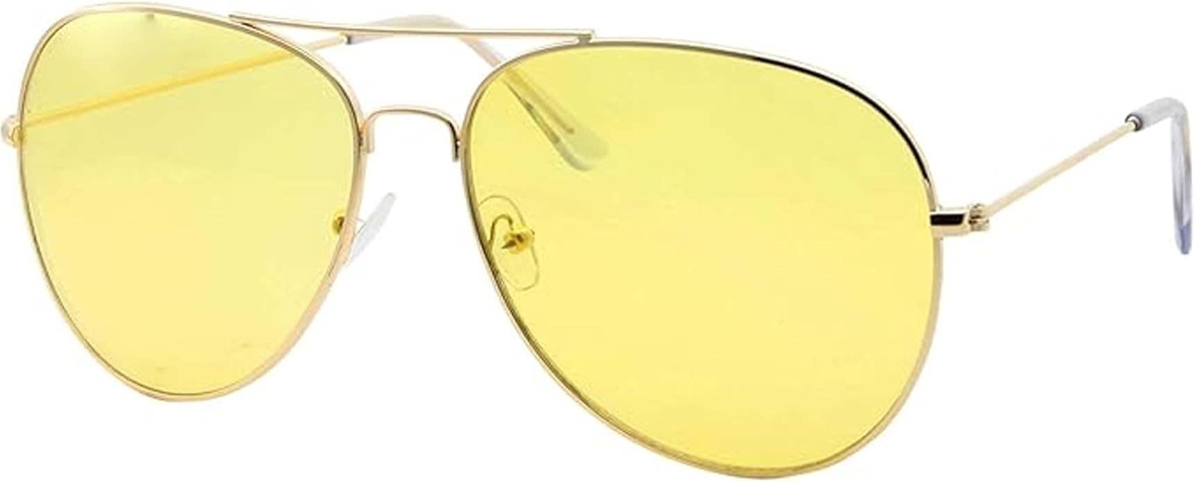 grinderPUNCH – wholesale Sunglasses – Men's – grinderPUNCH Mens Large Aviator Sunglasses - Gold Frame/Yellow Lens1