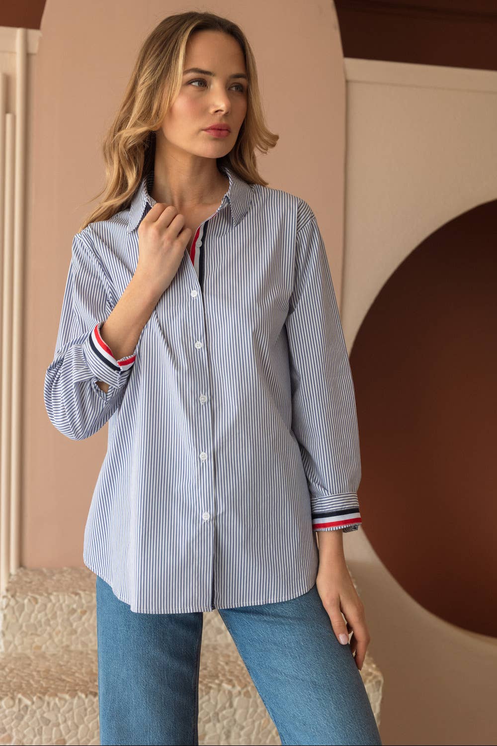 Joh Apparel – wholesale Blouse – Women’s – Jasmine Cotton Pinstripe Shirt2