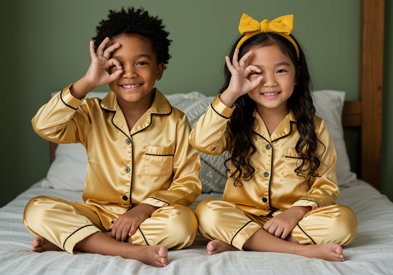 The Blissful - Wholesale Sleepwear Set - Kids - Kid’s Sleepwear Pajama Set / Family Look Personalized Women Men Kids Pajamas Set, Pyjamas, custom pjs, satin shirt, party pyjamas1