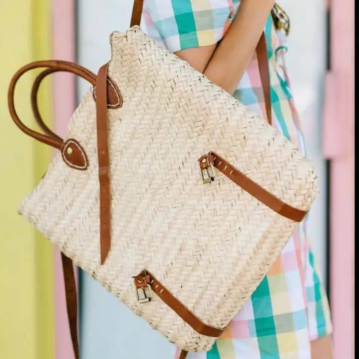 Melecraft - Wholesale Backpack - Women's - Straw Backpack - Straw Beach Bag with Leather Strap