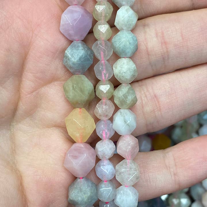 The Bead Bazaar - Wholesale Beads - Pastel Bicone Beads, Beryl Beads, Genuine Gemstone, Faceted Beryl, Shape Bulk Beads For Jewelry Making, 6mm Rainbow Beads, 8mm Pastel Beryl Beads4