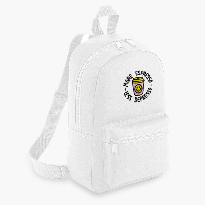 More Espresso Less Depresso Embroidered Mini Backpack for wholesale by SassySpud
