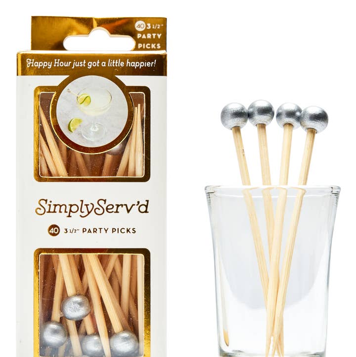 Sophistiplate - Wholesale Tooth Picks/Party Picks - Party Pick Fancy Bamboo Toothpick Small 3.5" Silver 40pk0
