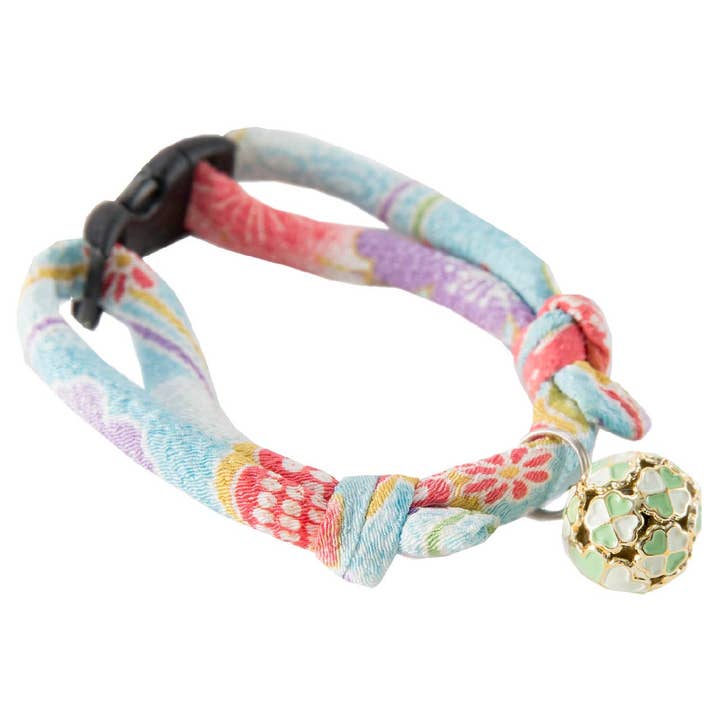 MOON-X USA, INC. - Wholesale Pet Collar - Cat - Chirimen Cat Collar with Clover Bell (Baby Blue)3